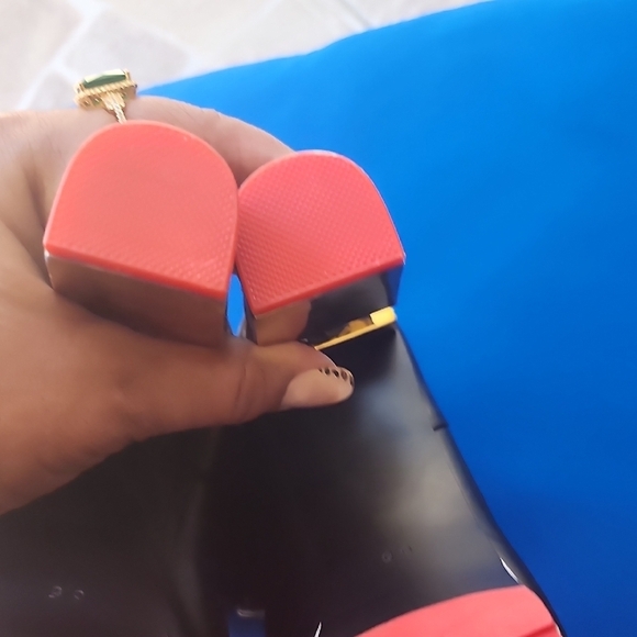 Bebe Y2k Black and Gold Lace Up Boots with Chunky Heel - Picture 9 of 10